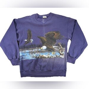 Vintage 90s Eagle Habitat AOP Sweatshirt Adult Large Purple Signal Sports